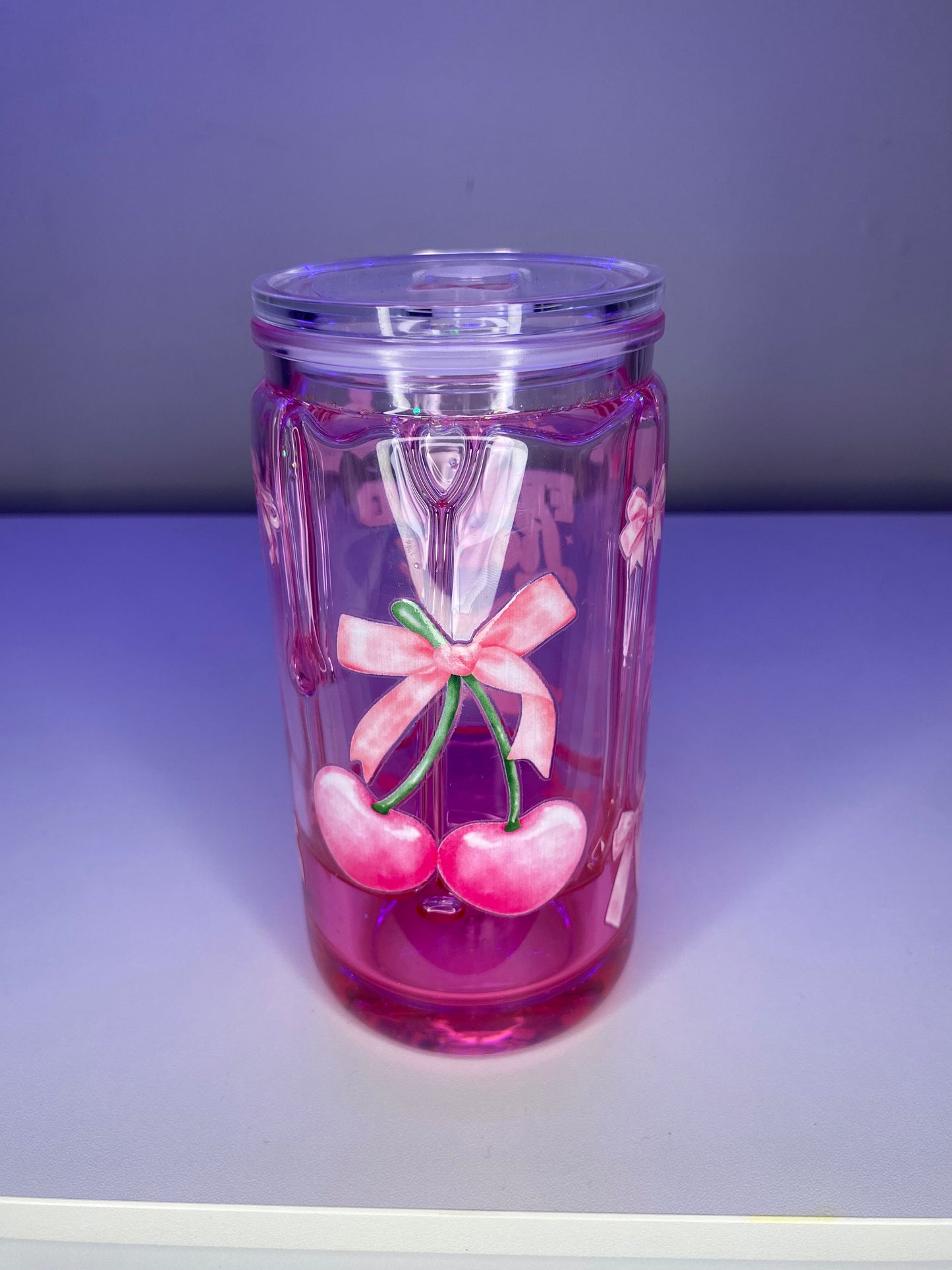 16 oz Pre Made Cherry Coquette Pink Drip cup