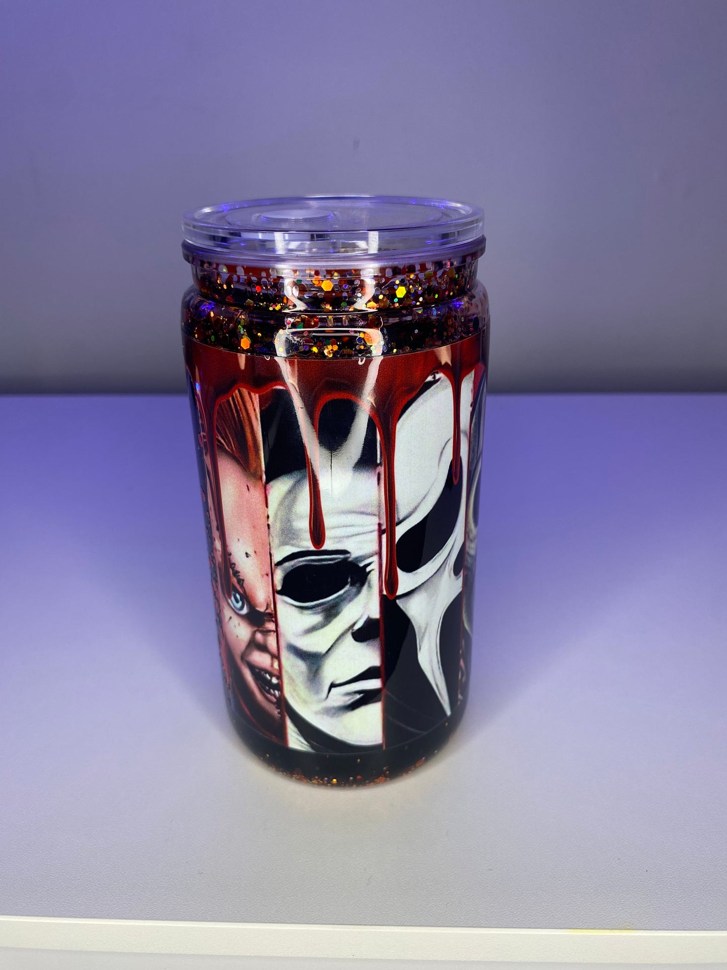 16 oz pre made horror cup medium flow with glitter