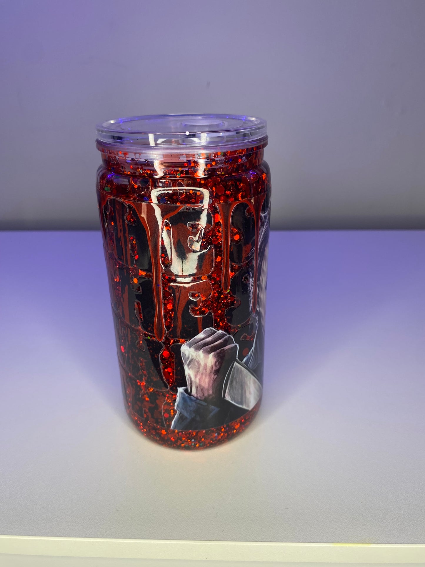 16 oz Pre made Horror slow flow glitter cup