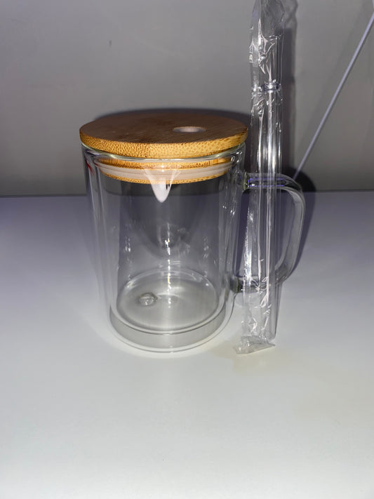 15 oz Glass Mug with bamboo lid