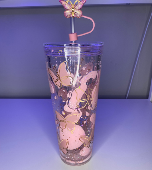 24 oz Pre made Pink Butterfly Lava Drip with Glitter