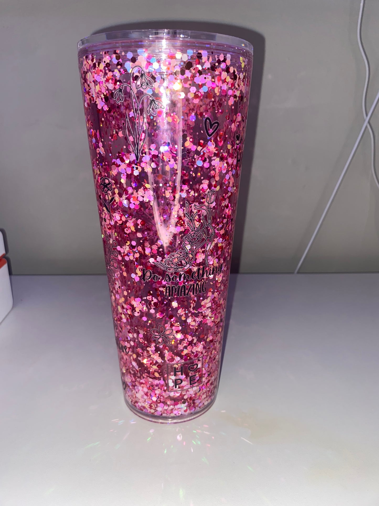 24 oz Pink Butterfly Acrylic - Medium Flow