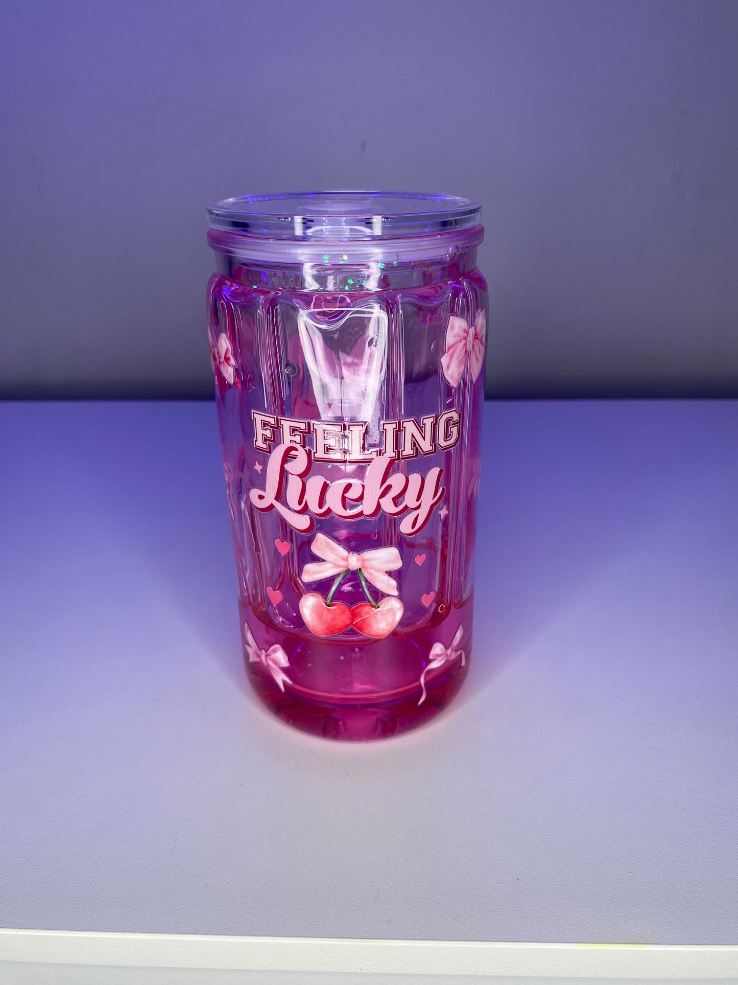 16 oz Pre Made Cherry Coquette Pink Drip cup