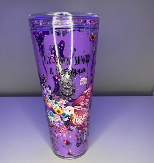 24 oz Pre made Purple Butterfly and flowers Lava Drip with glitter